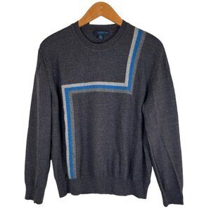 Vintage 90s ML Material London Sweater Mens XL Grey Geometric Stripe Crew Wool‎
